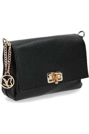 Caprice Damen Schultertasche aus Leder Klein, Schwarz