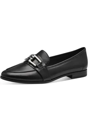 Marco Tozzi Damen Loafer ohne Absatz aus Leder Flach, (Black), 39 EU