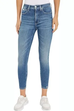 Calvin Klein Jeans Damen Jeans Hose High Rise Ankle Skinny Fit, Blau (Denim Medium), 34W