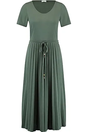 Gerry Weber Damen Plisseekleid mit Taillenband Kurzarm unifarben wadenlang 36