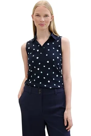 TOM TAILOR Damen Polo Top , navy white dot design, S