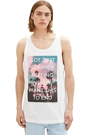 TOM TAILOR Herren 1037204 Tanktop mit Sommer-Print, 12906-Wool White, XXL