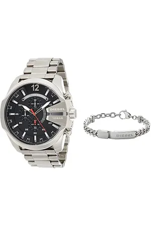 Diesel Herren Mega Chief Chronograph, 59mm Gehäusegröße, Edelstahluhr Herrenarmband aus Edelstahl mit Karabinerverschluss