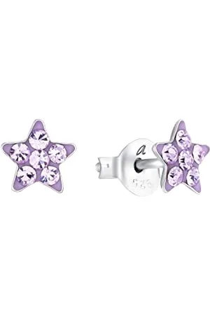Amor Ohrstecker 925 Sterling Silber Mädchen Kinder Ohrschmuck, mit Kristallglas, 0,6 cm, Silber, Stern, Kommt in Schmuck Geschenk Box, 2036522