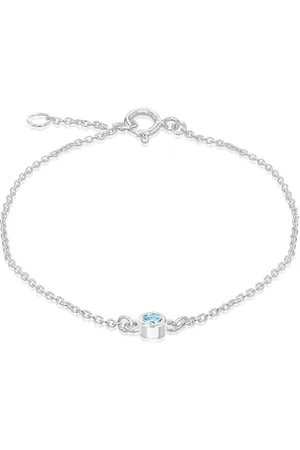 Amazon Armband aus Sterlingsilber, verstellbar, aquamarinblauer Zirkonia, Geburtsstein März, 16–18 cm