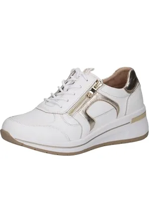 Caprice Damen Wedge Sneaker aus Leder mit Reißverschluss, Weiß (White/Lt Gold), 40 EU