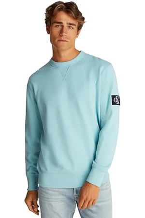 Calvin Klein Herren Sweatshirt Badge Crew Neck aus Baumwolle, Blau (Fresh Mint), 3XL