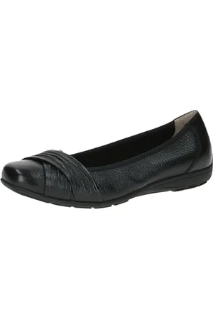 Caprice Damen Ballerinas aus Leder Bequem, Schwarz , 42 EU