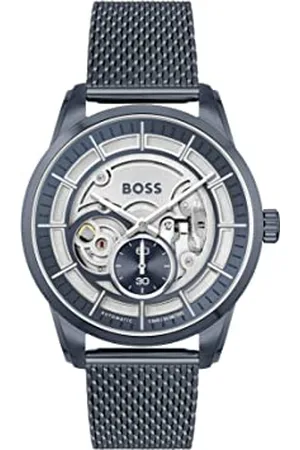 HUGO BOSS Automatik-Uhrwerk für Herren mit Blaues Edelstahl-Mesh-Gliederarmband - 1513946