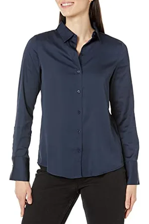 Amazon Damen Satin-Bluse mit Knopfleiste in klassischer Passform (in Übergröße erhältlich), , 5XL Große Größen
