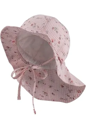 Sterntaler Sonnenhut Röschen mit Größenregulierung - Schirmmütze Baby mit Nackenschutz - Karierter Sommerhut Mädchen mit Bindeband UV 50 - Sonnenhut Baby für warme Strandtage - , 43