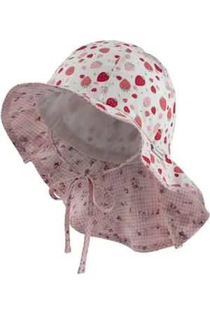Sterntaler Mädchen Sonnenhut Erdbeeren Mit Nackenschutz Und Bindeband, , 45 EU