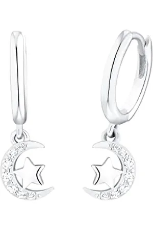 Prinzessin Lillifee Creolen 925 Sterling Silber Mädchen Kinder Ohrschmuck, mit Zirkonia synth., 2 cm, Silber, /Sterne, Kommt in Schmuck Geschenk Box, 2035294