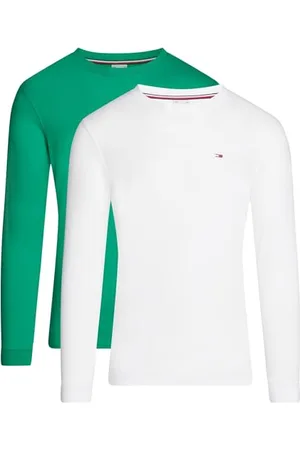 Tommy Hilfiger Herren 2er Pack Langarmshirt Slim Fit ohne Kapuze, Mehrfarbig (Green Malachite/White), 5XL