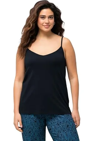 Ulla Popken Damen Spaghetti Top leicht V-Ausschnitt 829350 T-Shirt, , 58-60