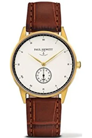 Paul Hewitt Unisex Erwachsene Analog Quarz Uhr mit Leder Armband PH-M1-G-W-14M