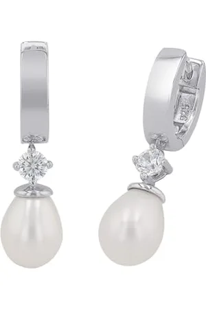 Amor Creolen 925 Sterling Damen Ohrschmuck, mit Zirkonia synth., mit Süßwasserzuchtperle, 2,9 cm, , Kommt in Schmuck Geschenk Box, 2017288