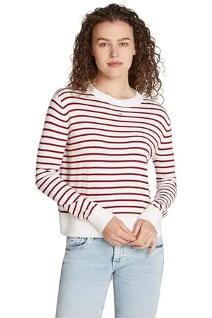 Tommy Hilfiger Damen Pullover Essential Crew Neck Rundhalsausschnitt, Mehrfarbig (Red / White Stripe), XS