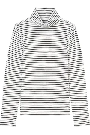 Marc O’ Polo Marc OߴPolo Denim Damen Langarmshirt mit Rollkragen gestreift, Weiß , S