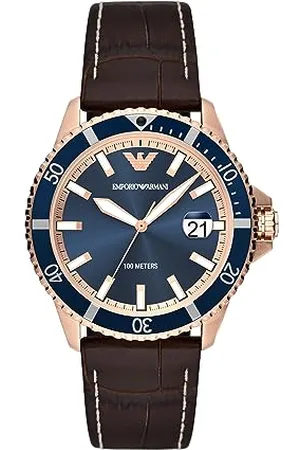 Emporio Armani Herrenuhr quarz/3-Zeiger datum Uhrwerk 42mm Gehäusegröße mit einem pro-planet Lederarmband AR11556