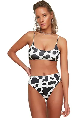 Trendyol Damen Hoher Taillenbikini mit Tiermuster Bikini Bottoms, , 38 EU