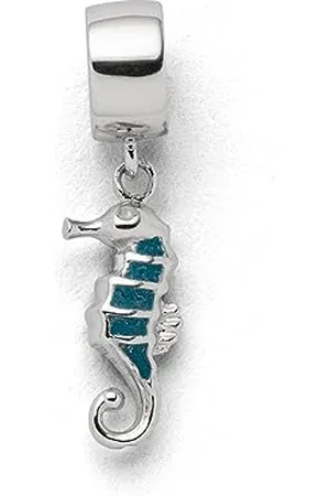DUR Einzel Charm-Anhänger Seepferd für Damen aus 925er Sterling-Silber mit Steinsand in der Farbe , Maße: 1,85x0,65 cm, F279