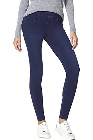 HUE Superweiche Stretch-Denim-Leggings Damen, ohne Seitennähte, dunkel ausgewaschen, M