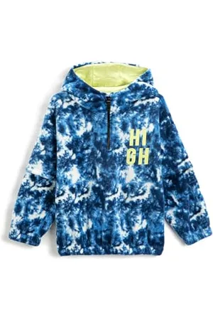 Koton Boys Fleece Hoodie Half Zipper Detail Tie-Dye Patterned Elastic Cuffs