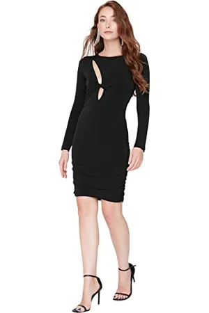 Trendyol Damen Woman Midi Bodycon Stehkragen Webstoff Kleid, Fuchsia, 34