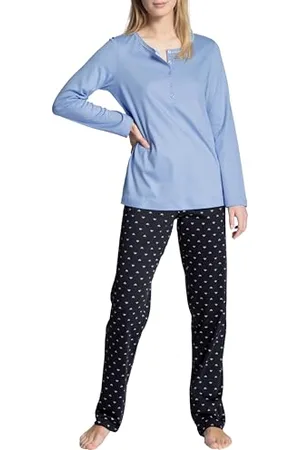 Calida Night Lovers Pyjama, lang Damen, aus 100% Supima-Baumwolle, mit stoffbezogenem Gummibund
