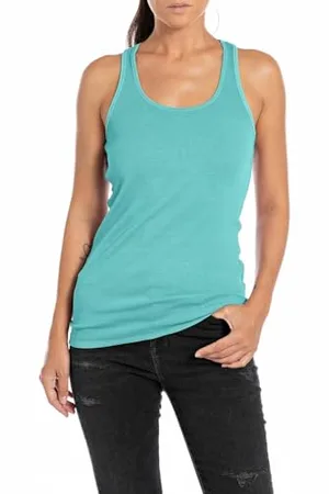 Replay Damen Tank Top Rundhals-Ausschnitt, (Grün), XS