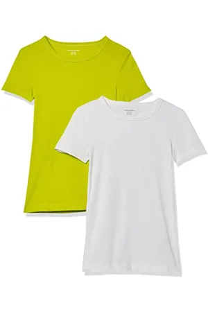 Amazon Damen Kurzärmeliges T-Shirt mit Rundhalsausschnitt, Schmale Passform, 2er-Pack, , XXL