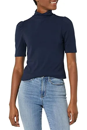 Amazon Damen Rollkragenshirt Mit Drapierten Puffärmeln Aus Baumwollmodal, , XL