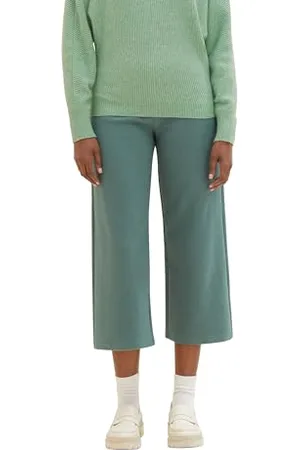 TOM TAILOR Damen Basic Culotte mit Rippstruktur , green dust, L