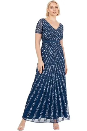 Maya Deluxe Damen Pailletten Maxi Abendkleid Elegant für Hochzeit V-Ausschnitt A-Linien-Schnitt Brautjungfernkleid, , 42