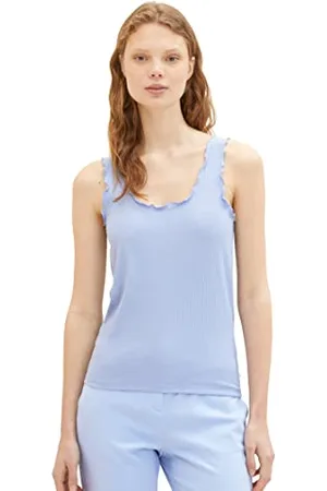 TOM TAILOR Damen 1038422 Basic Top mit Rüschen, 12819-Parisienne Blue, S