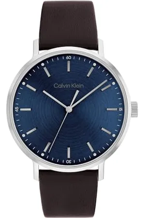 Calvin Klein Analog Quarzuhr für Herren Kollektion MODERN MESH mit Dunkel-Braunes Lederarmband - 25200052
