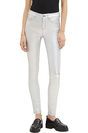 TOM TAILOR Damen 1038298 NELA Extra Skinny Jeans in Leder-Optik, 11491-Metallic Silver, 28/32