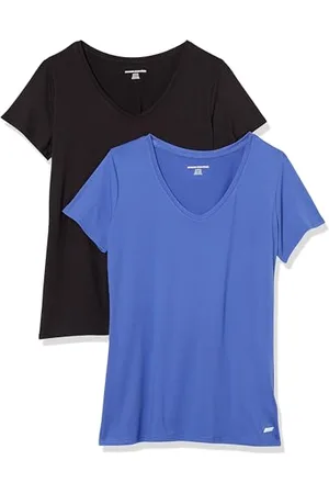Amazon Damen Leichtes V-Ausschnitt-T-Shirt Mit Kurzen Ärmeln und Schnelltrocknendem Funktionsstretch (Auch In Plus Size Erhältlich), 2er-Pack, , XL