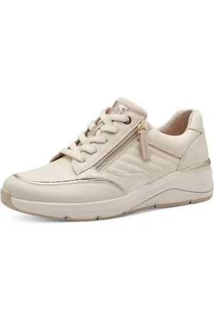 Jana Damen Wedge Sneaker mit Reißverschluss Vegan, Beige (Ivory), 42 EU
