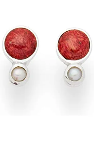 DUR Schmuck Ohrstecker Koralle mit Perle, rund 925er Silber (O4977)