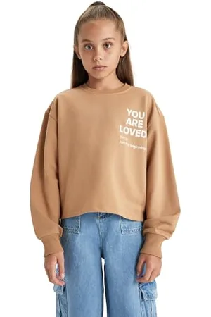 DeFacto Girl Regular Fit Langarm Gestricktes Kapuzen-Sweatshirt für Mädchen Regular Fit Crew Neck