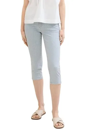 TOM TAILOR Damen Capri Jeans Hose, denim offwhite stripe, 36
