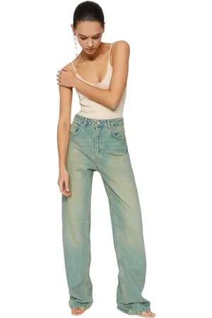 Trendyol Damen Gerade Weites Bein Hohe Taille Jeans, , 34