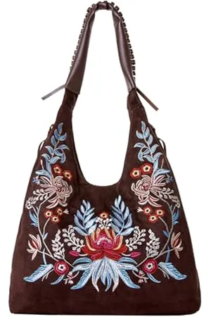 Joe Browns Damen Boho Floral Embroidered Slouchy Shoulder Bag Tasche, Braun/Mehrfarbig
