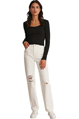 NA-KD Damen Ribbed Round Neck Top Trägershirt/Cami Shirt, , L