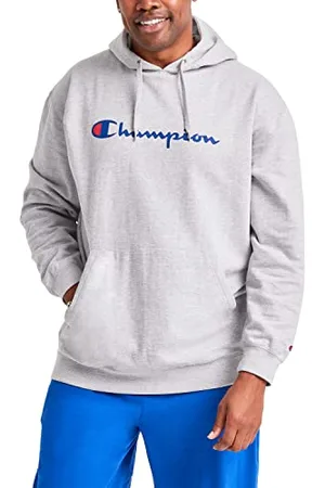 Champion Herren Sweatshirt Graphic Powerblend Fleece Hood, Oxford Grey/ Script, XL