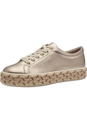 Jana Damen Sneaker flach mit Bastsohle Vegan, Gold , 37 EU