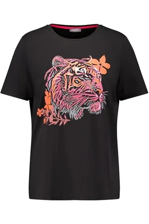 Samoon Damen T-Shirt mit Tigerkopf Kurzarm Frontprint 48