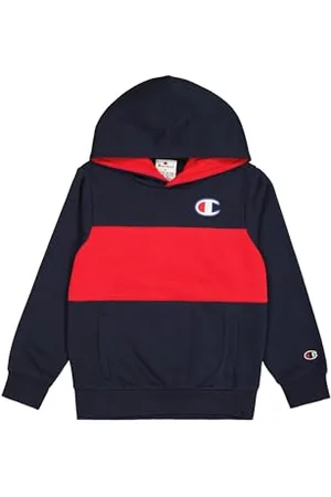 Champion Legacy Retro Sport B (306849) – Ultraleichter, weicher, kompakter Fleece-Farbblock-Hoodie, Marineblau/Vermilion (NNY/CRD), 11–12 Jahre (L), Jungen HW24